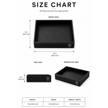 Valet Tray size chart with measurements