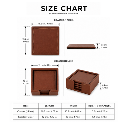 Coaster Set size chart with measurements